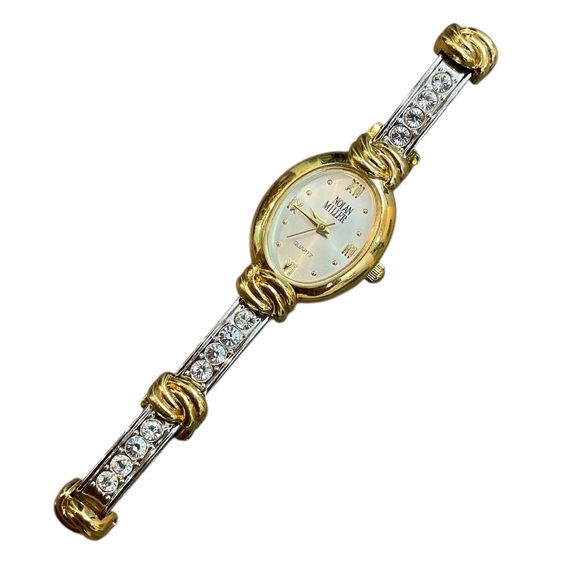 Nolan Miller Two-Tone Women's Watch with Crystal Accents Gold Silver Rhinestones - Picture 1 of 7